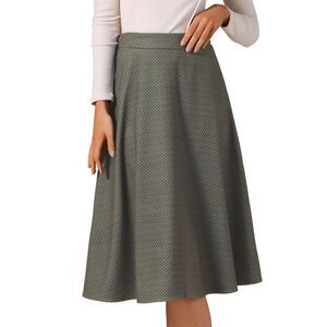 Women's Houndstooth Plaid Midi Skirt Vintage High Waist Fall A-Line Skirts